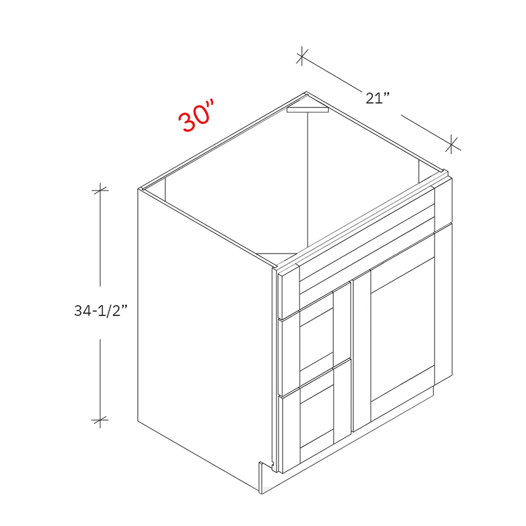 30 Vanity combo 1 left door width width 30Wx34-12Hx21D