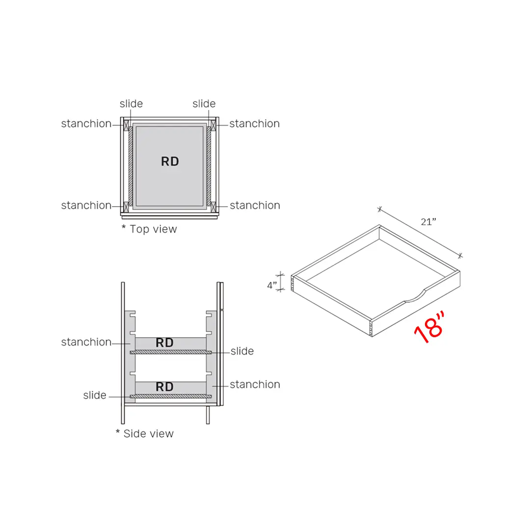 Roll out trays base cabinet width 18Wx4Hx21D