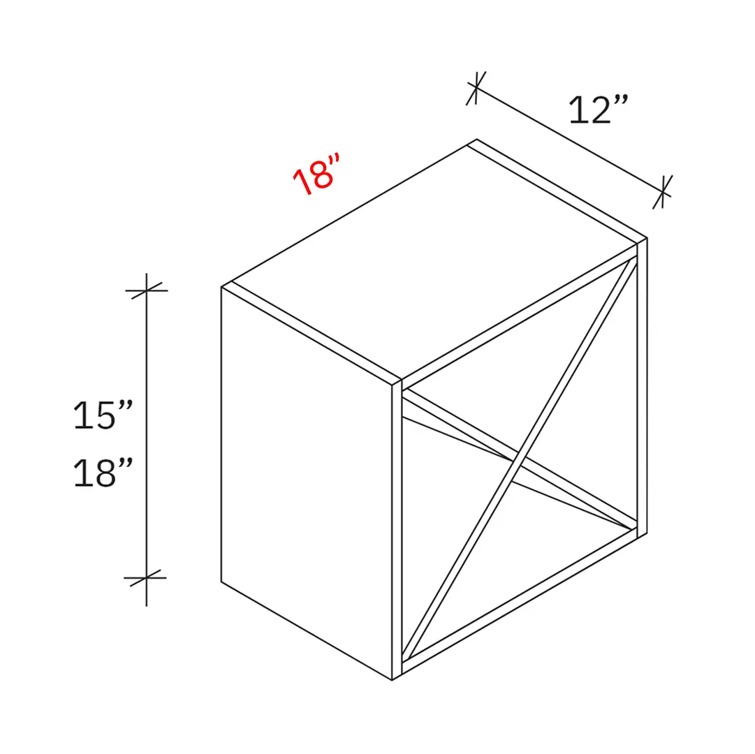 X wine rack cabinet width 18Wx18Hx12D , Height 15H - 18H
