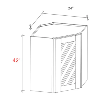 Shaker White 24w X 42h Clear Glass Door Diagonal Corner Wall Cabinet (Matching Interior)