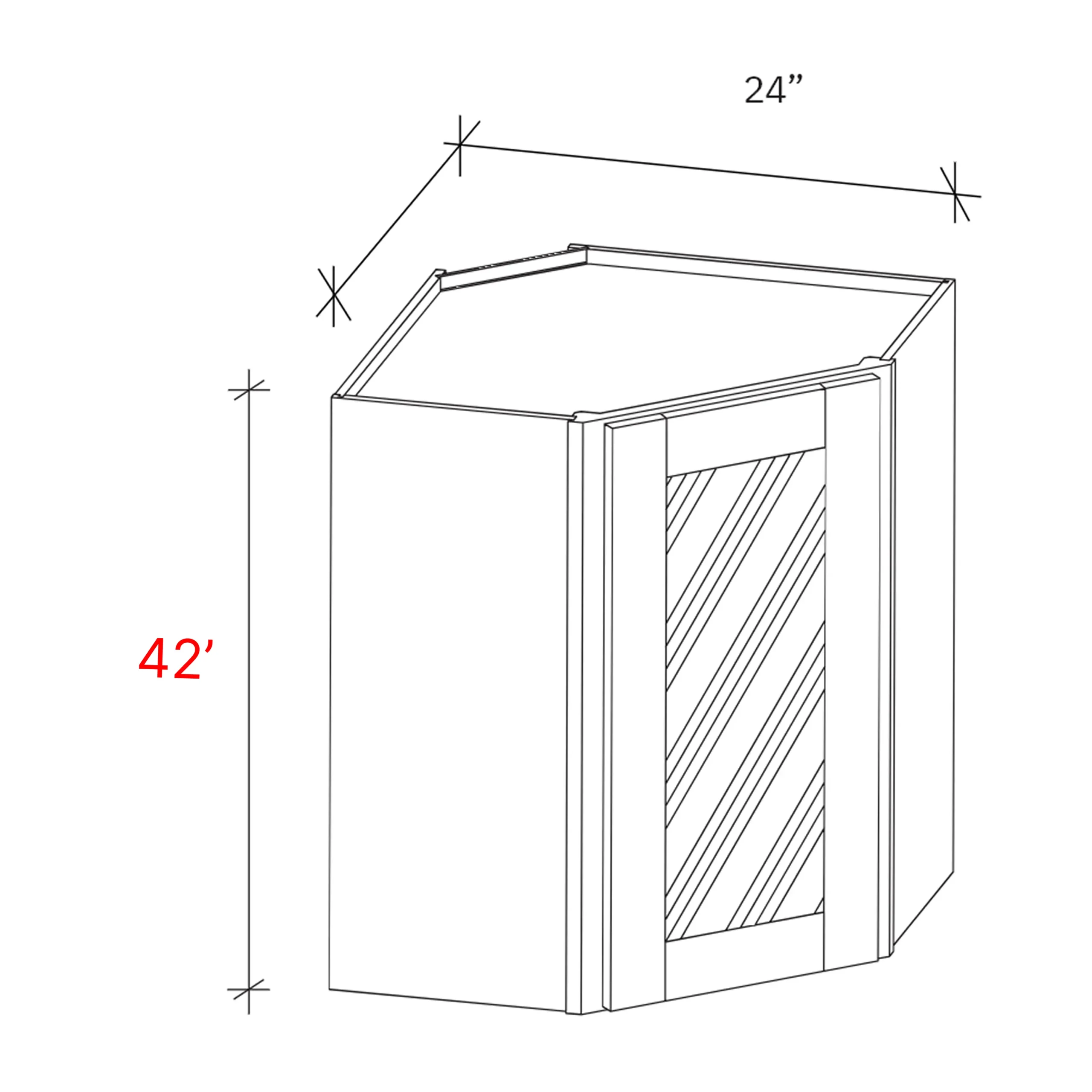 Shaker White 24w X 42h Clear Glass Door Diagonal Corner Wall Cabinet (Matching Interior)
