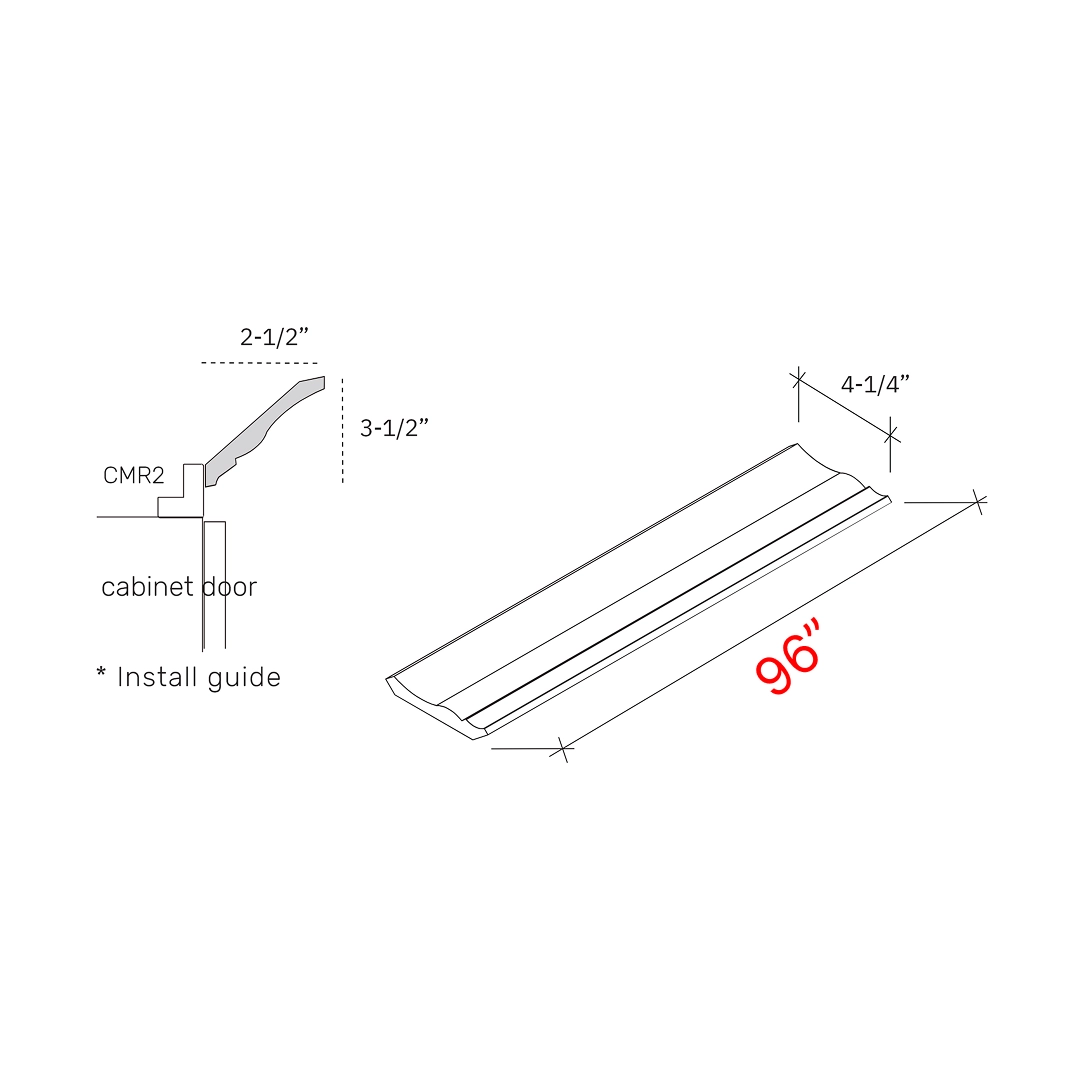 Shaker White 96w Traditional Crown Molding Finished Height