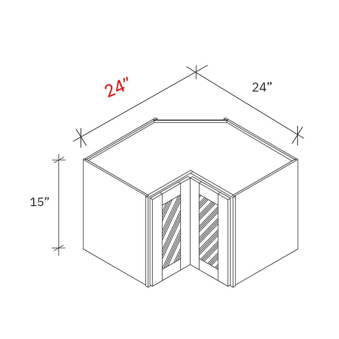 Shaker Grey 24_w X 15_h Clear Glass Door Corner Diagonal Stacker Cabinet (Matching Interior)