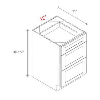 Shaker Natural 12w Vanity Depth (21d) Base Cabinet w 3 Drawers