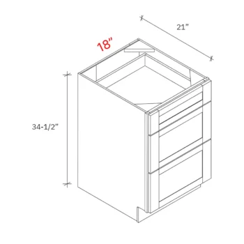 Shaker Natural 18w Vanity Depth (21d) Base Cabinet w 3 Drawers