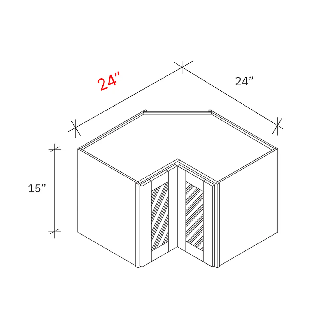 Shaker Natural 24_w X 15_h Clear Glass Door Corner Diagonal Stacker Cabinet (Matching Interior)