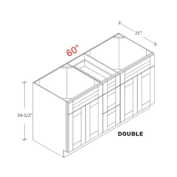 Shaker Natural 60w Vanity Combo Sink (Double Sink Drawers Middle)