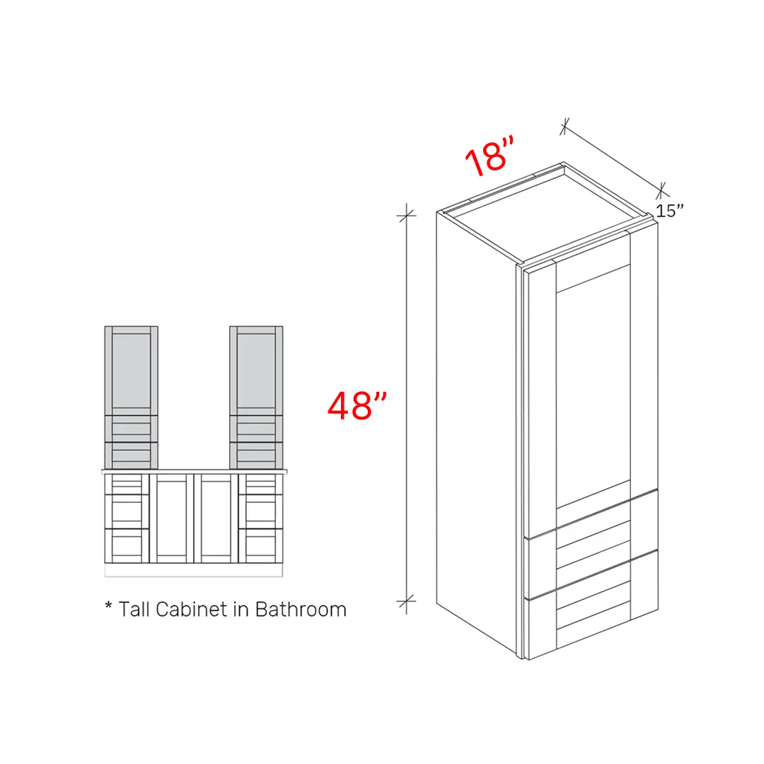 Bevel White 18"w X 48"h X 15"d Counter Wall Cabinet
