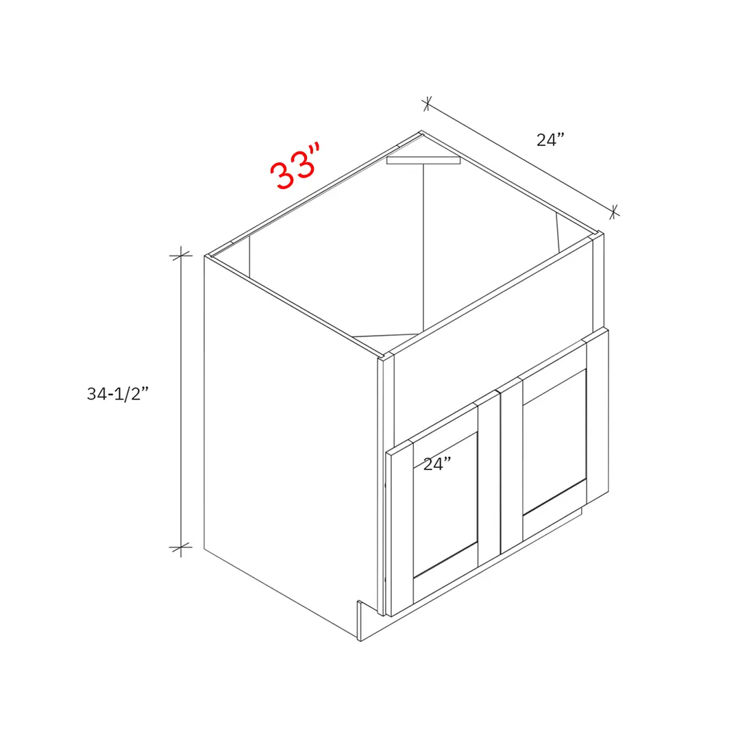Bevel White 33"w Farm Sink Base Cabinet (Apron Front - Installer to Modify Cutout)