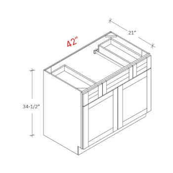 Bevel White 42_w Vanity Sink Base - (Two Top Drawers)