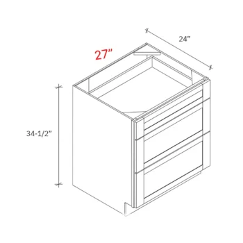 Shaker Driftwood 27w Drawer Pack Base Cabinet w3 Drawers
