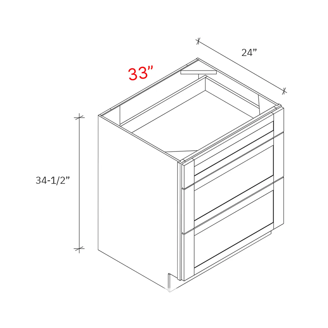 Shaker Driftwood 33w Drawer Pack Base Cabinet w3 Drawers