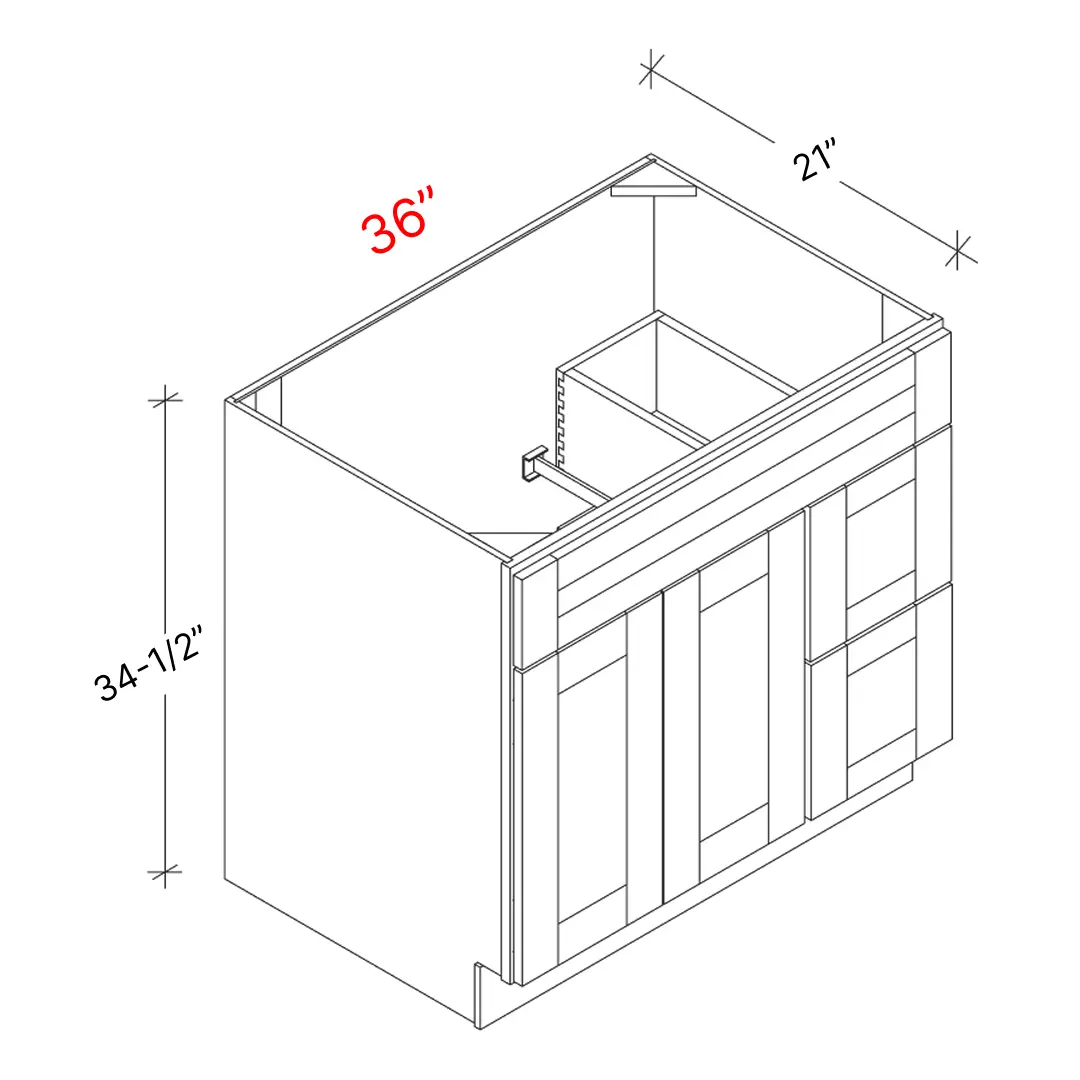 Shaker Driftwood 36_w Vanity Combo Sink (Drawers Right)