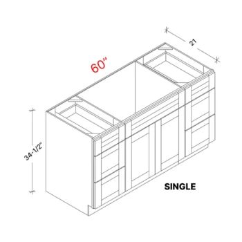 Shaker Driftwood 60w Vanity Combo Sink Single Sink Drawers Outside