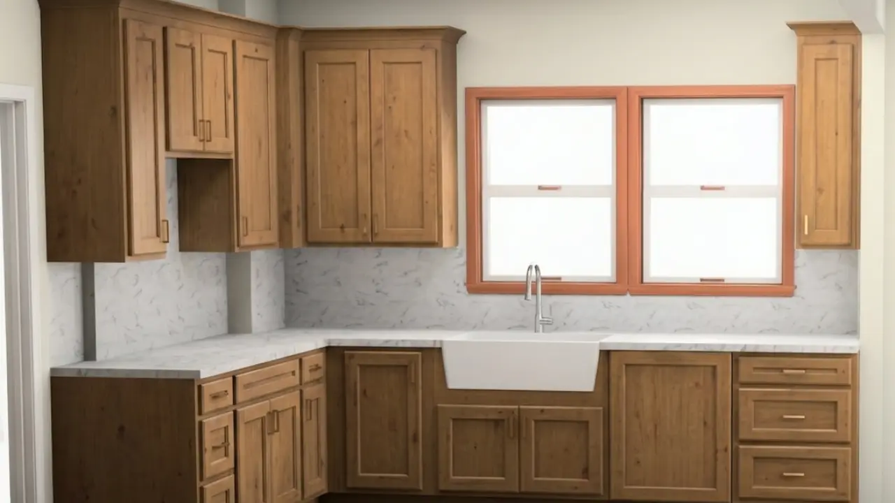 High-traffic kitchen featuring warm wood discount cabinets showing soft-close hardware and upgraded cabinet.