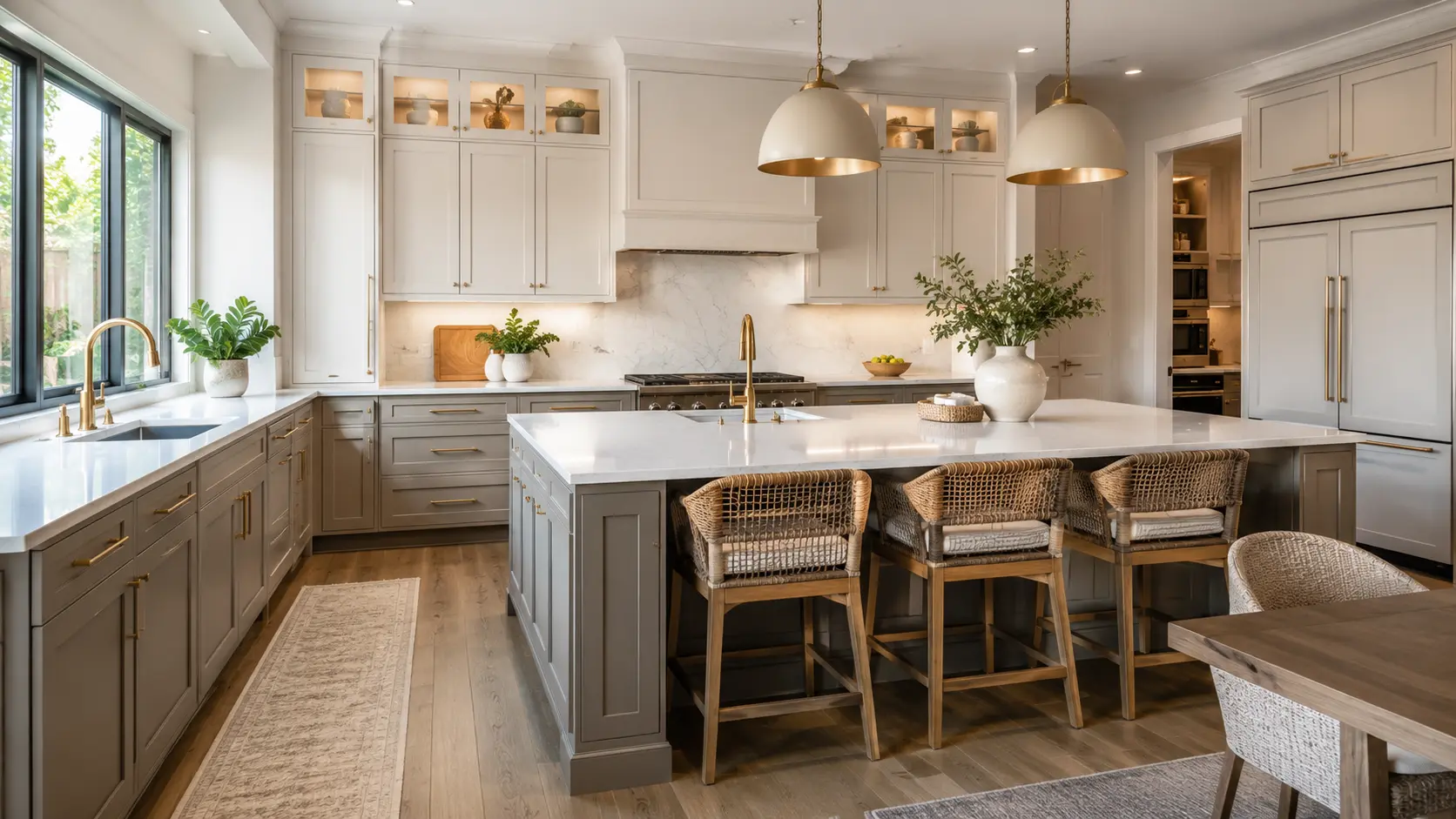 Kitchen with a central island and well-planned cabinets showing a functional island kitchen layout in natural daylight.