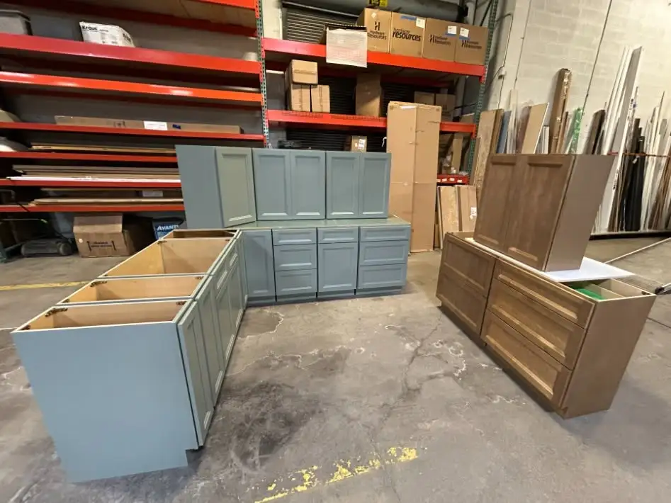 Bevel Green and Rustic Hickory kitchen cabinets Cleveland Ohio