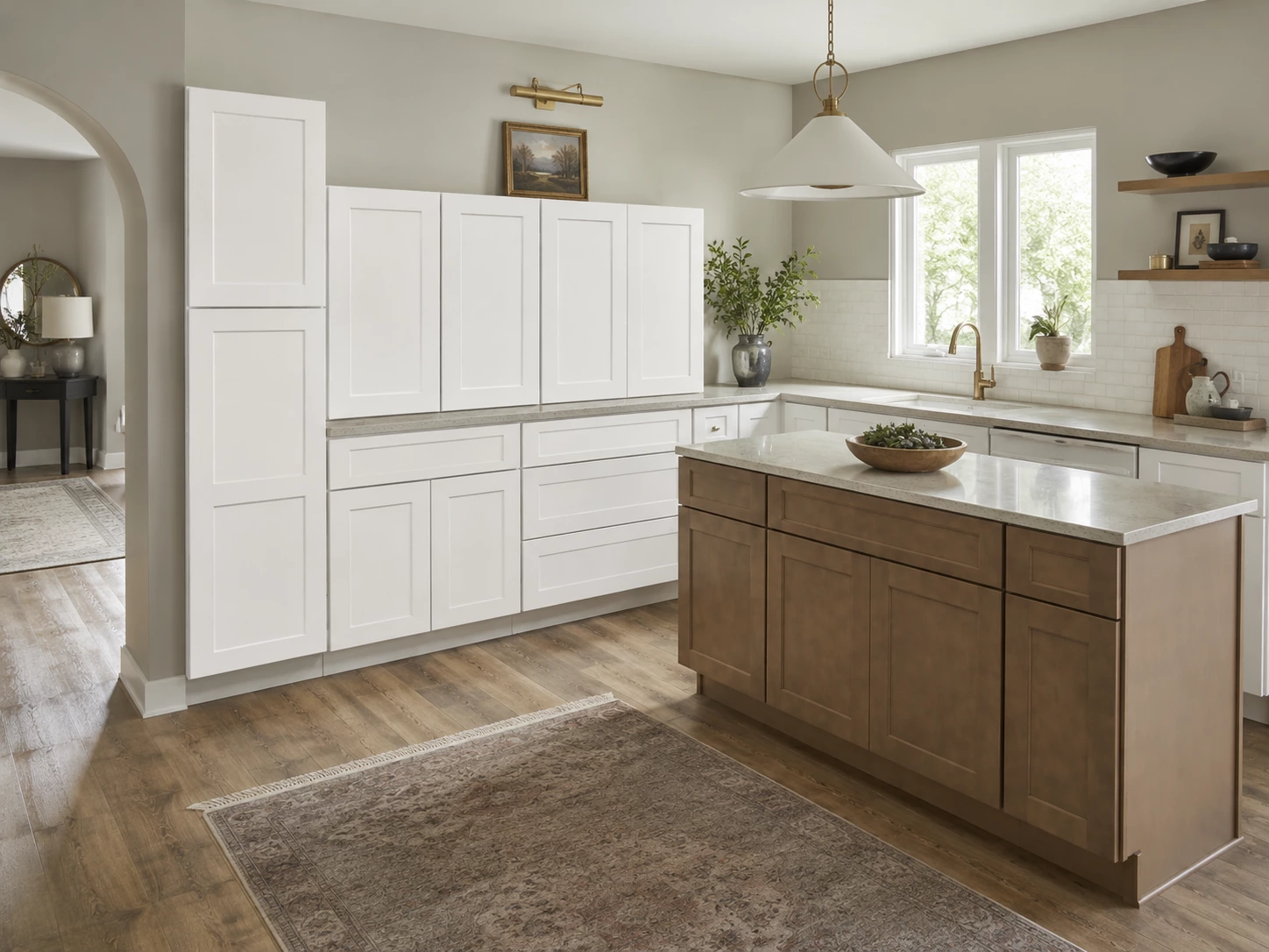 Ready-to-assemble white and wood kitchen cabinets in Cleveland