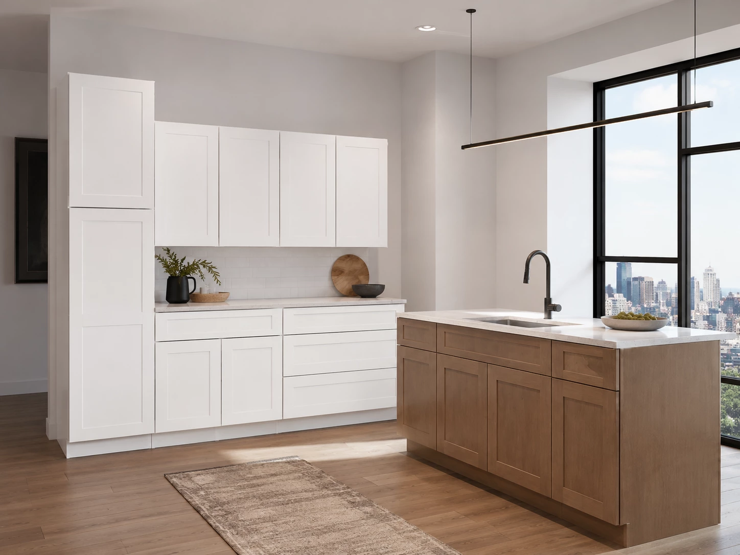 Two-tone RTA kitchen cabinet set in a modern Cleveland kitchen
