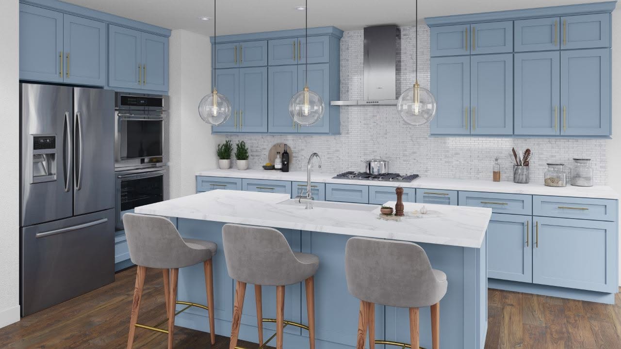 Baby blue Shaker kitchen cabinets for a Fairlawn Ohio home