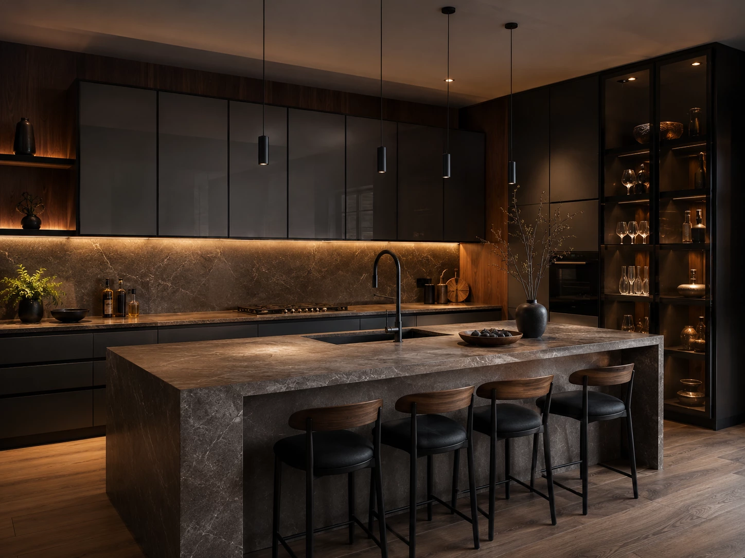 Black frame glass kitchen cabinets Cleveland Ohio