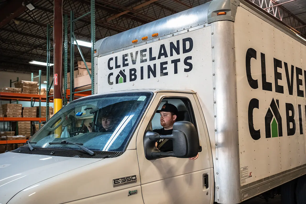 RTA Cabinets Ohio truck loaded with kitchen cabinets heading toward Mentor Ohio