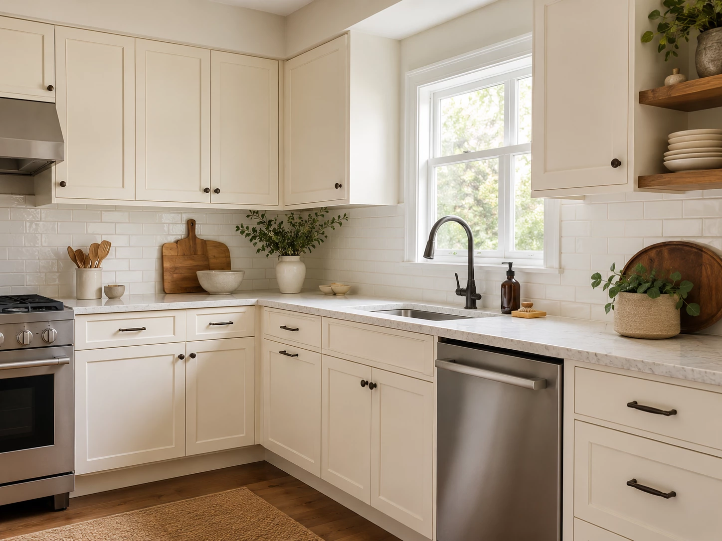 Classic Cream cabinets with brass hardware in a Cleveland kitchen