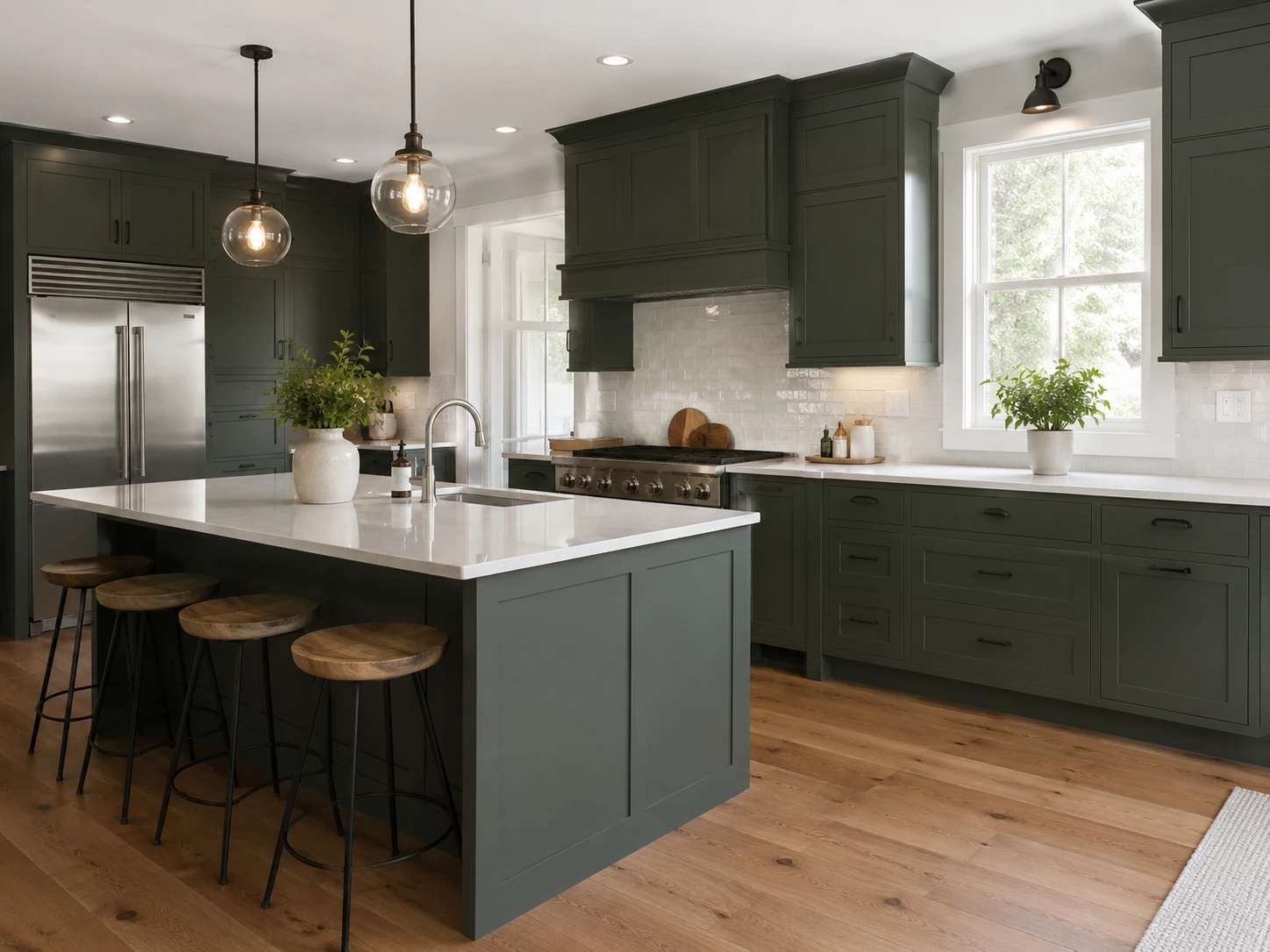 Dark green RTA cabinet doors at our Cleveland Ohio cabinet warehouse