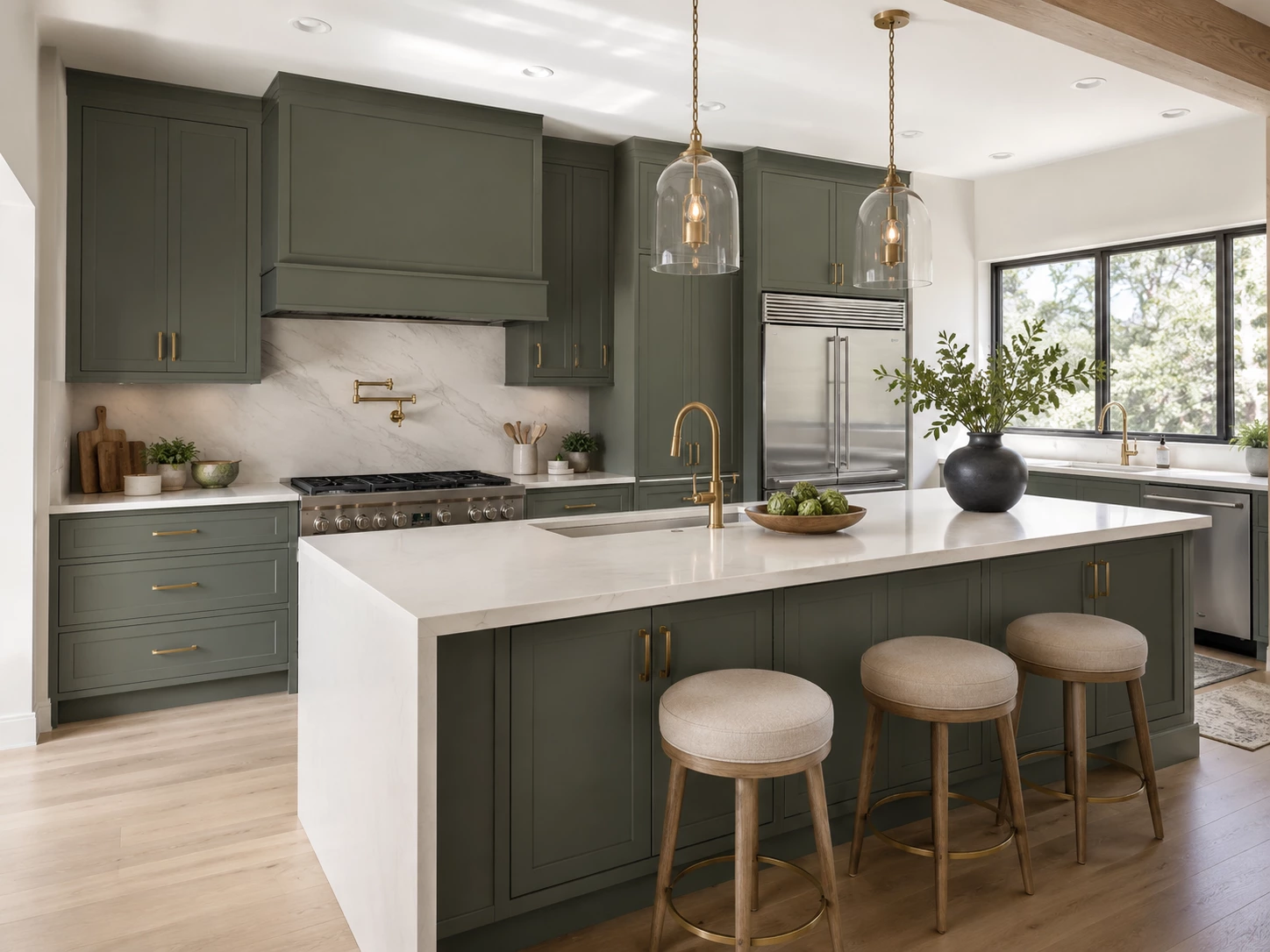 Green RTA cabinet doors at our Cleveland Ohio cabinet warehouse