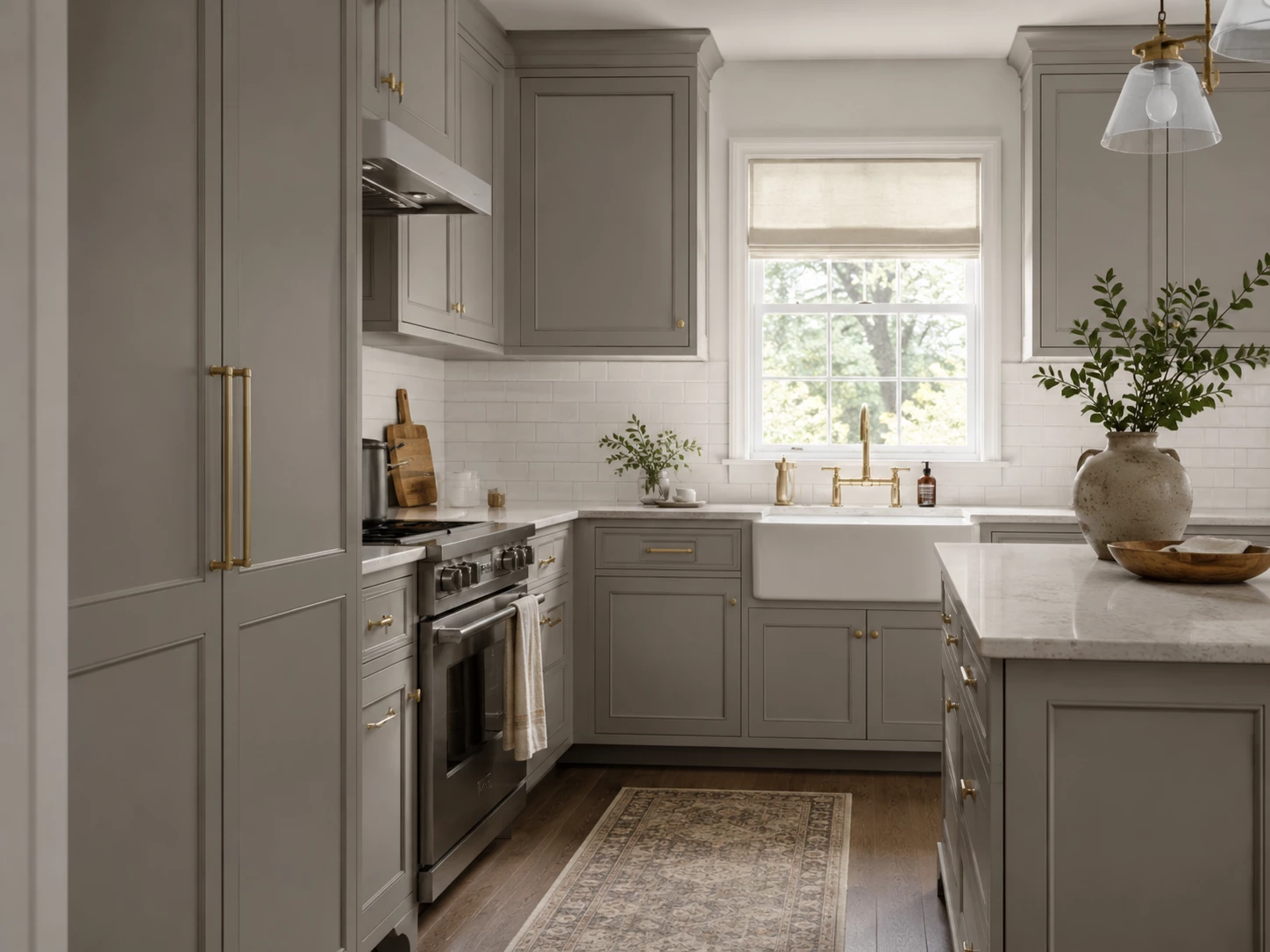Greige RTA kitchen cabinets installed in a Cleveland Ohio kitchen