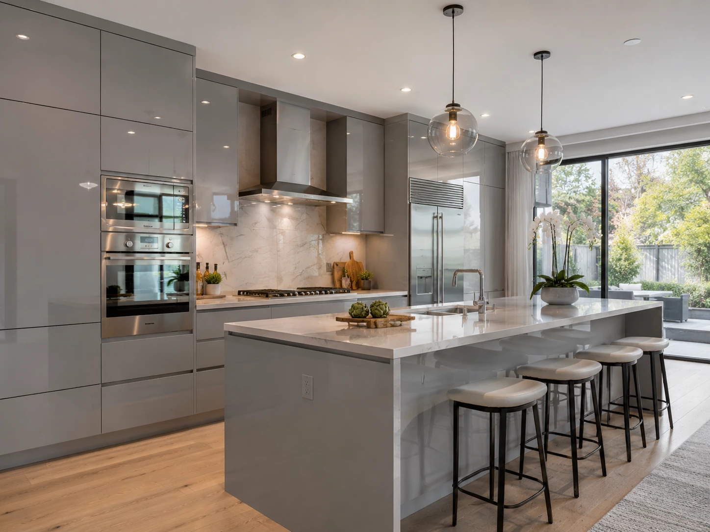 High Gloss Gray kitchen cabinets installed in a Cleveland Ohio kitchen