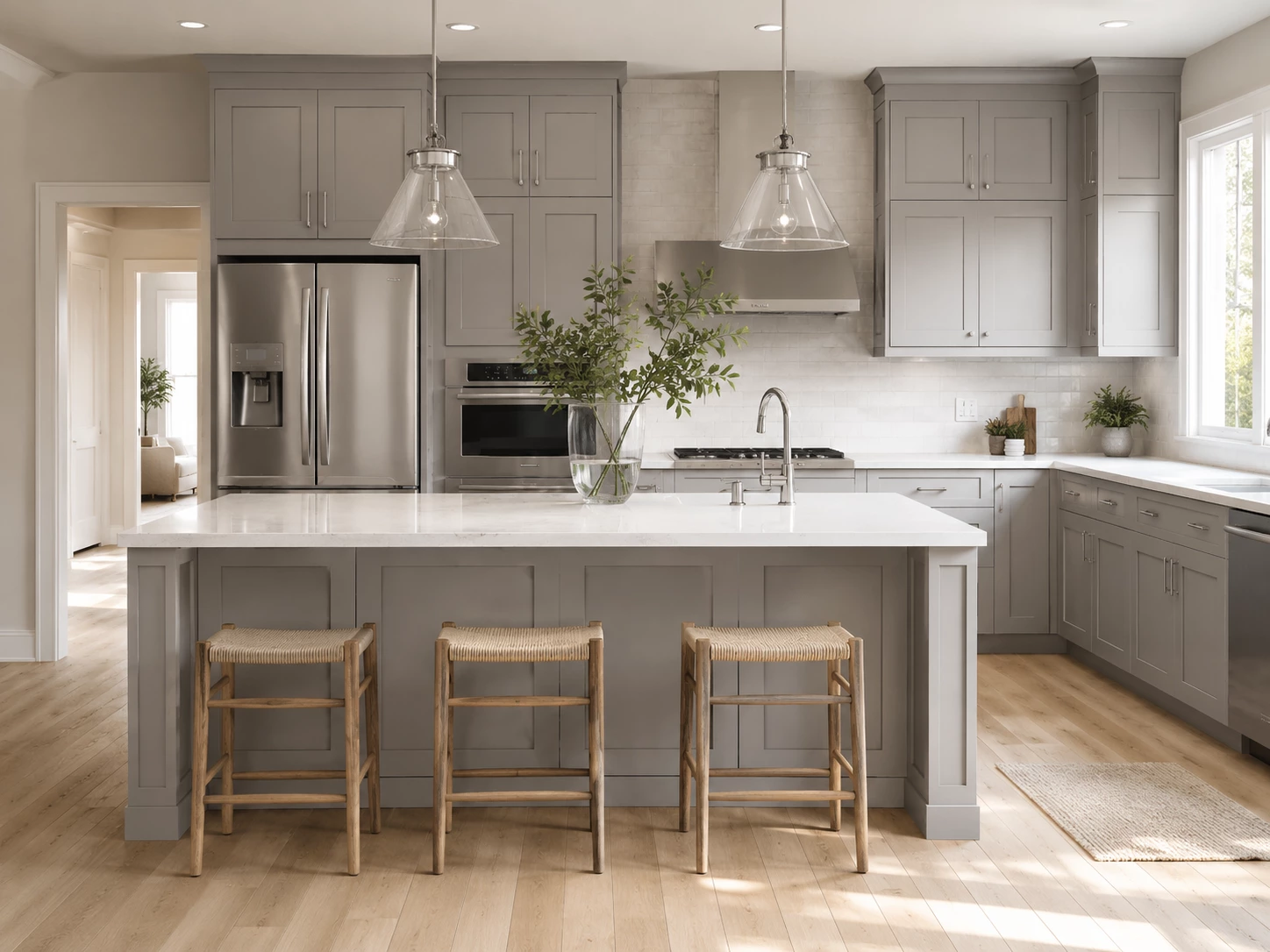 Light gray RTA kitchen cabinets at our Cleveland Ohio warehouse