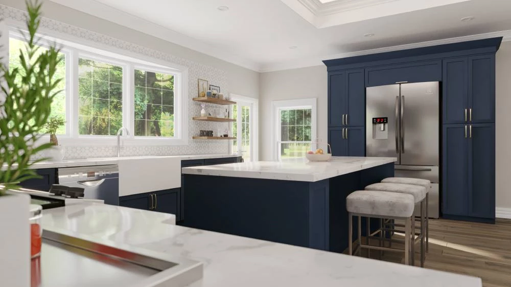 Marine Blue cabinet door close-up at Cleveland warehouse