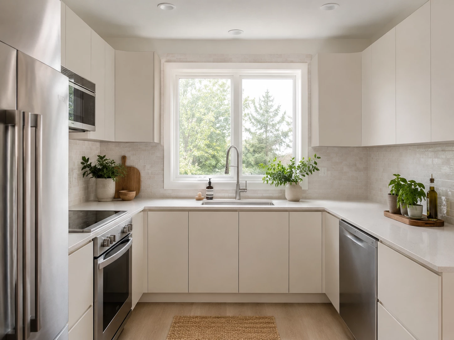 Matte finish slab cabinet detail, Matte Ivory kitchen cabinets Cleveland Ohio