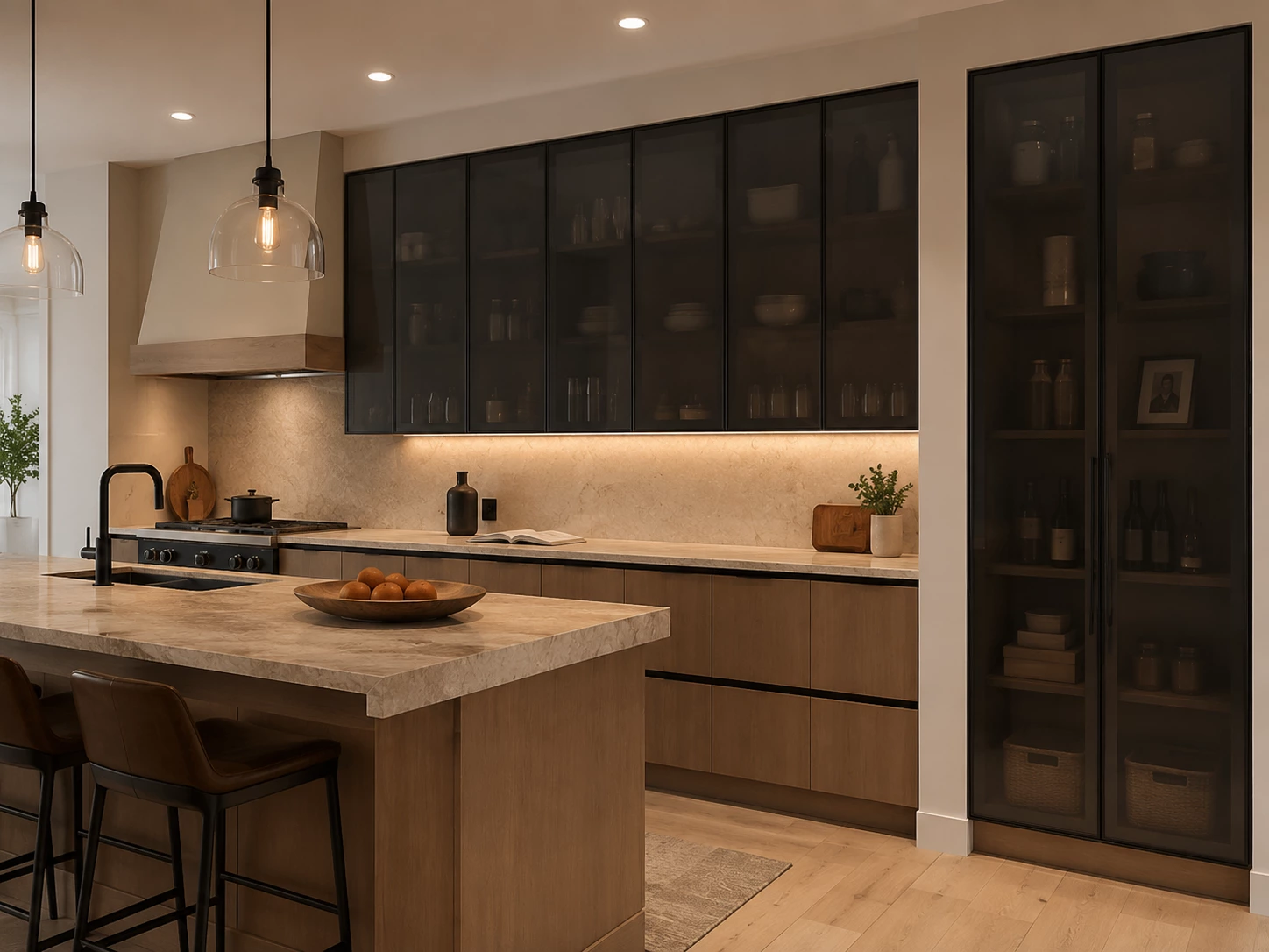 Midnight Glass kitchen cabinets installed in a Cleveland Ohio kitchen