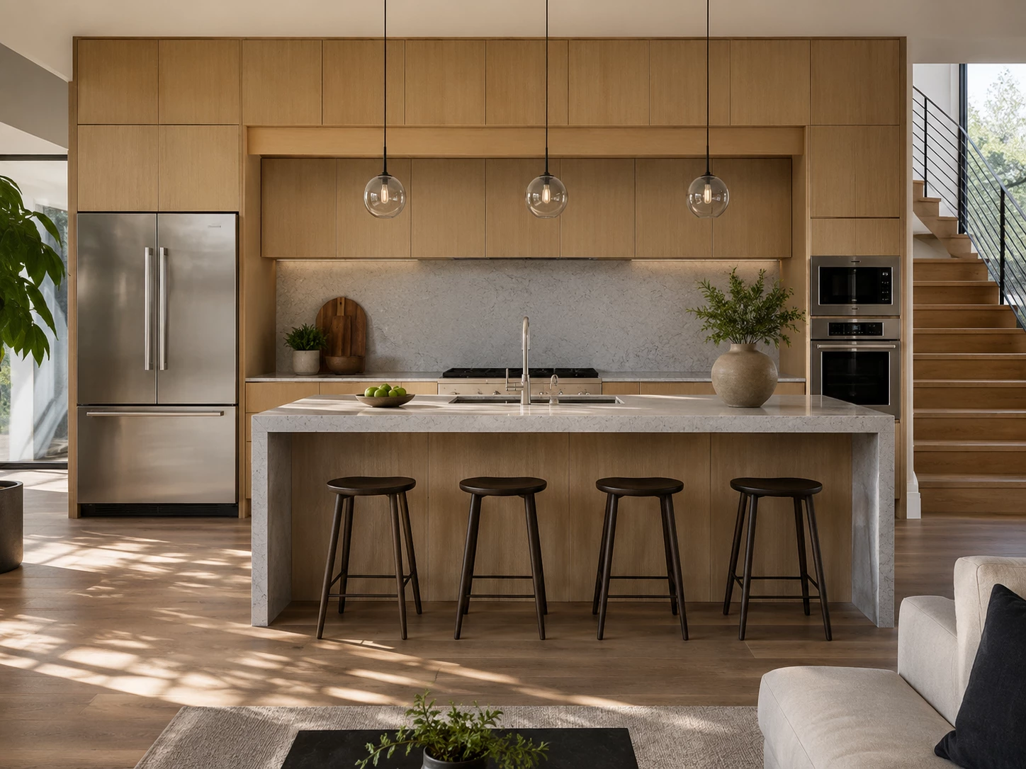 Modern flat panel oak kitchen cabinets in Oak Blonde, Cleveland Ohio