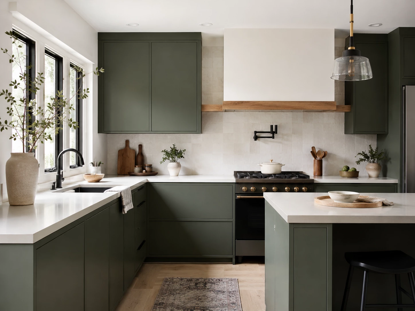 Modern green kitchen design with Slim Aston Green cabinets in Cleveland Ohio