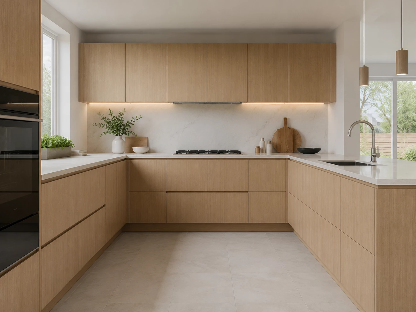 Natural wood kitchen cabinetry in Oak Blonde in a Cleveland, Ohio kitchen