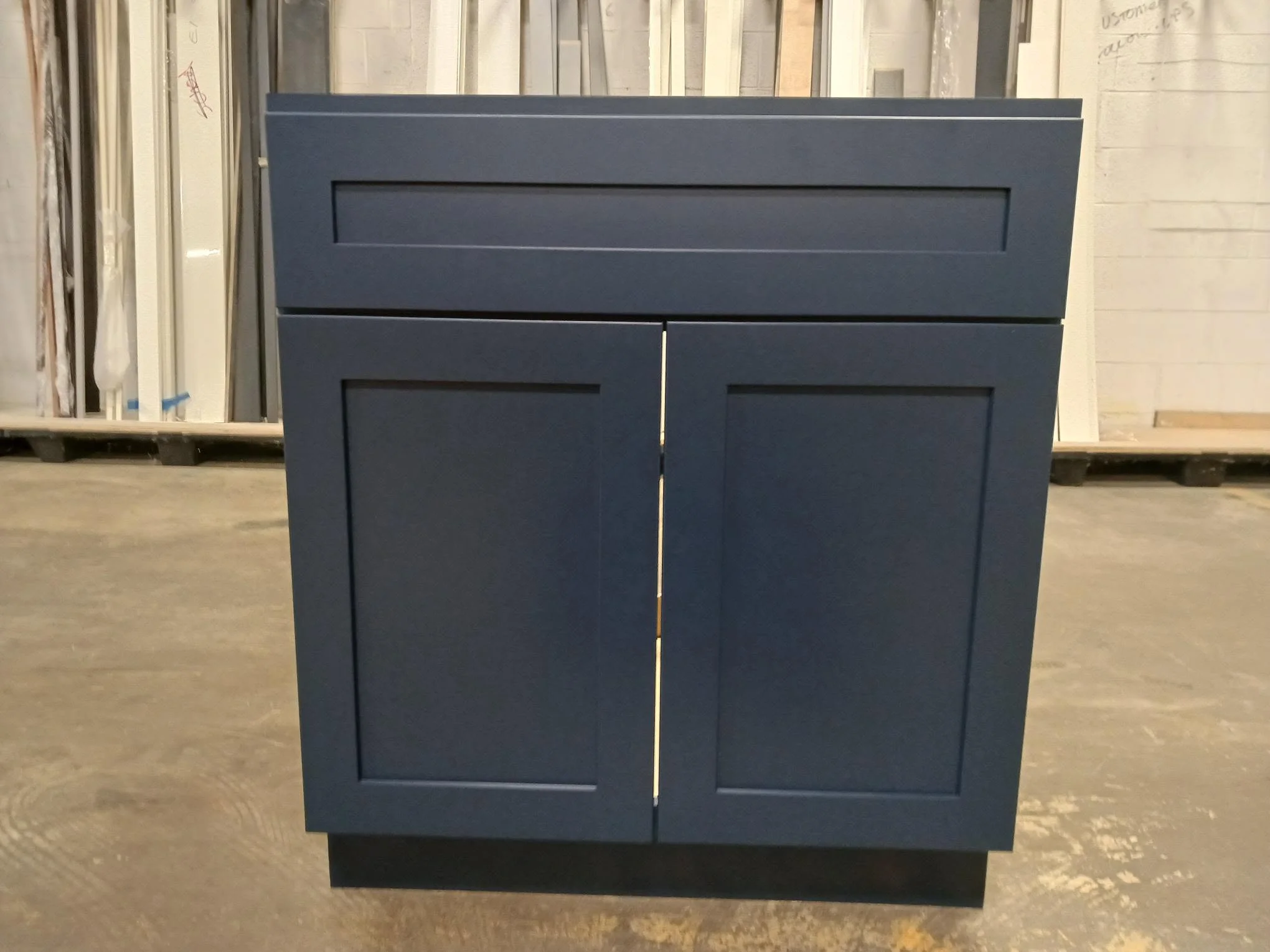Navy Blue Shaker bathroom vanity cabinets for an Amherst, Ohio bathroom