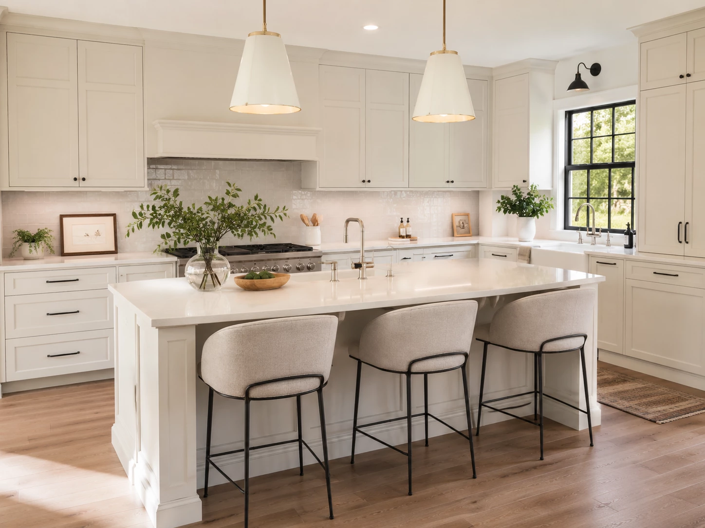 Off white RTA kitchen cabinets in a Cleveland Ohio home