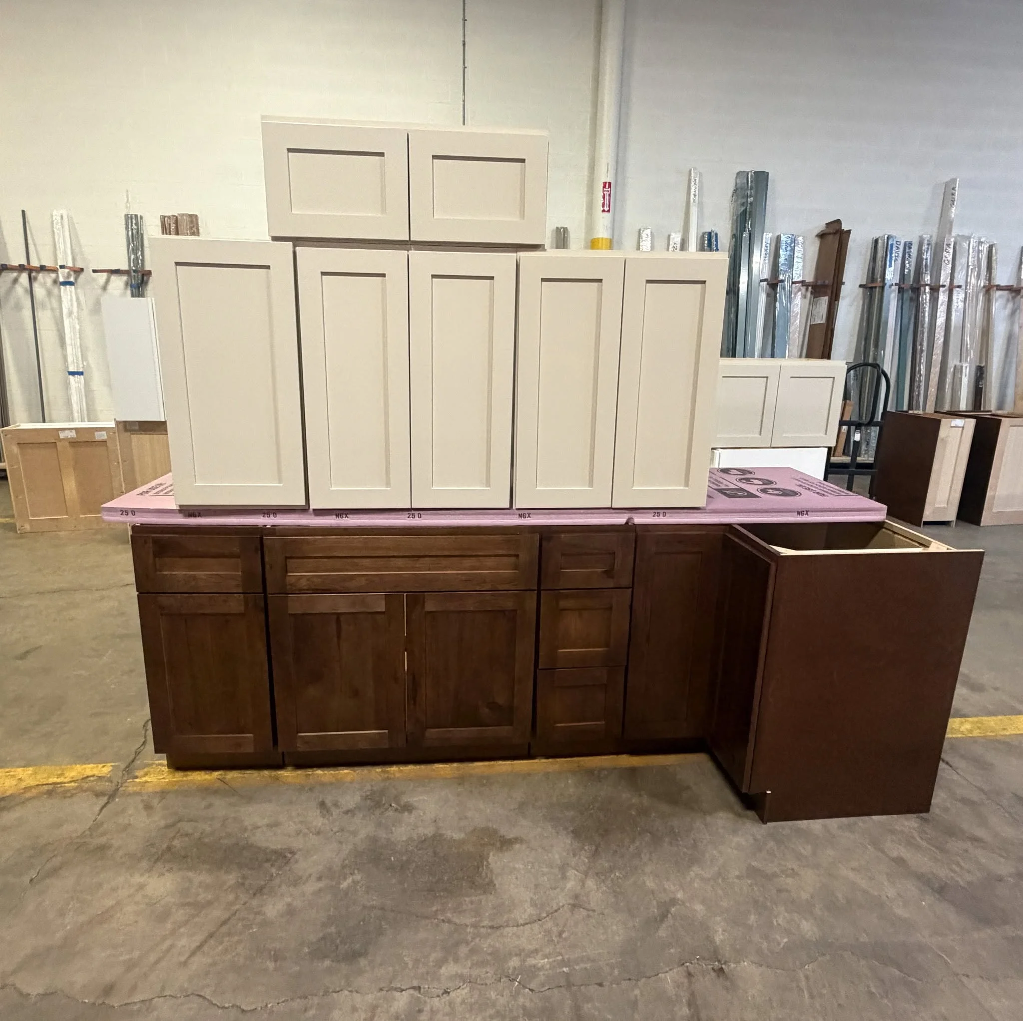 Kitchen cabinet set with cream uppers and rust lowers in Bedford Ohio