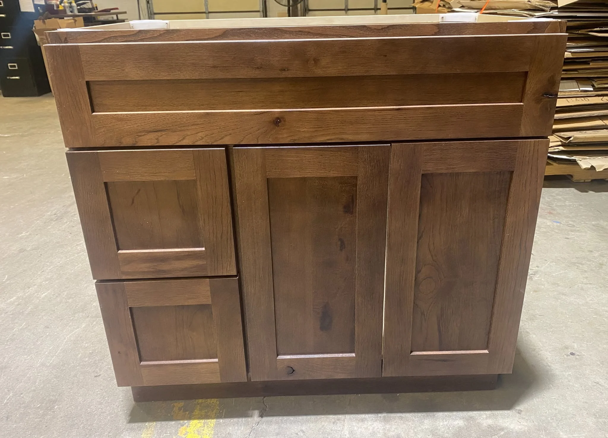 Rustic Hickory bathroom vanity cabinets for a Medina, Ohio bathroom
