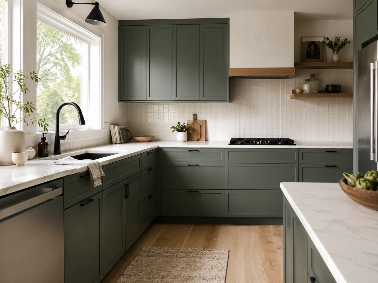 Sage green kitchen cabinetry in a Cleveland Ohio kitchen