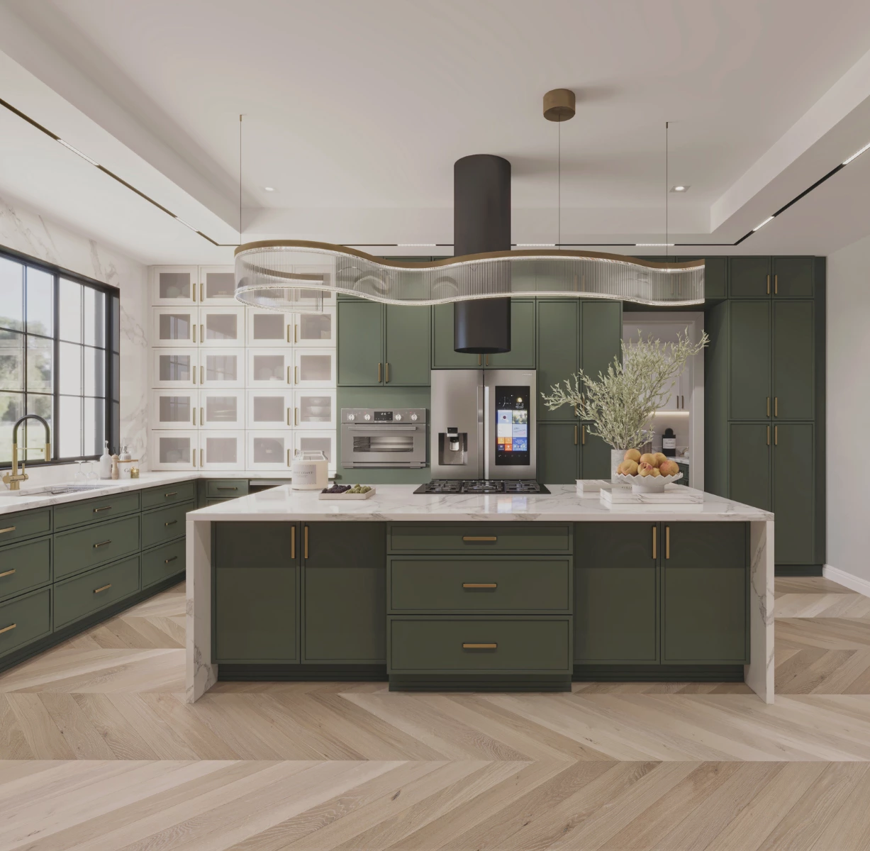 Slim Aston Green kitchen cabinets installed in a Cleveland Ohio home