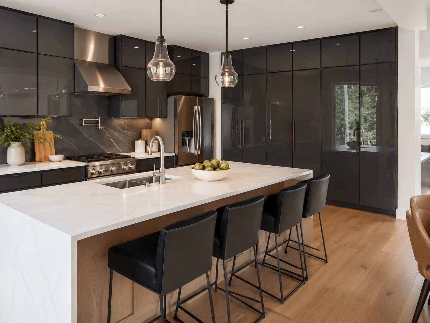 Smoked glass cabinet doors in Midnight Glass Cleveland Ohio