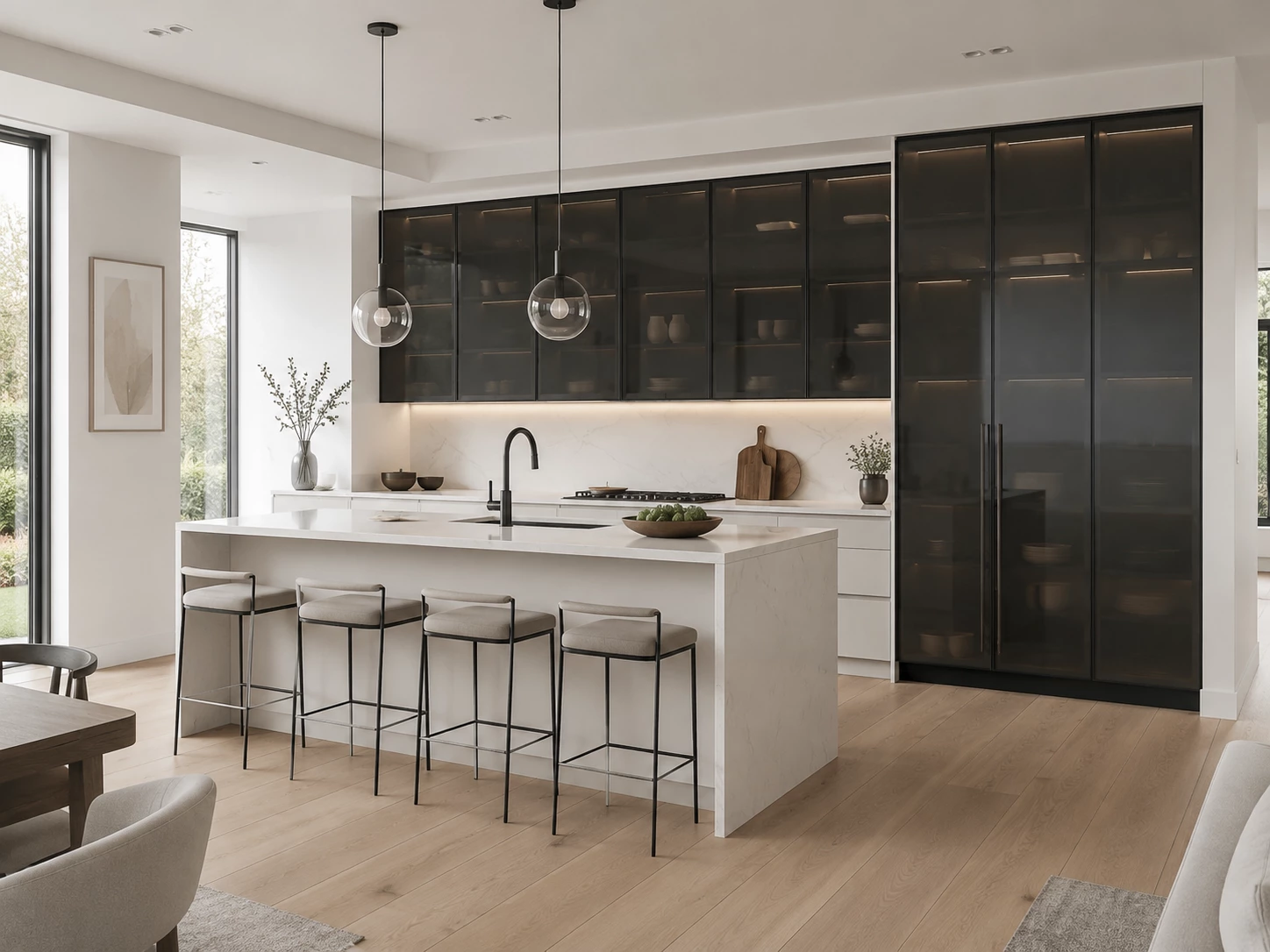 Tinted glass kitchen cabinetry in Midnight Glass Cleveland Ohio