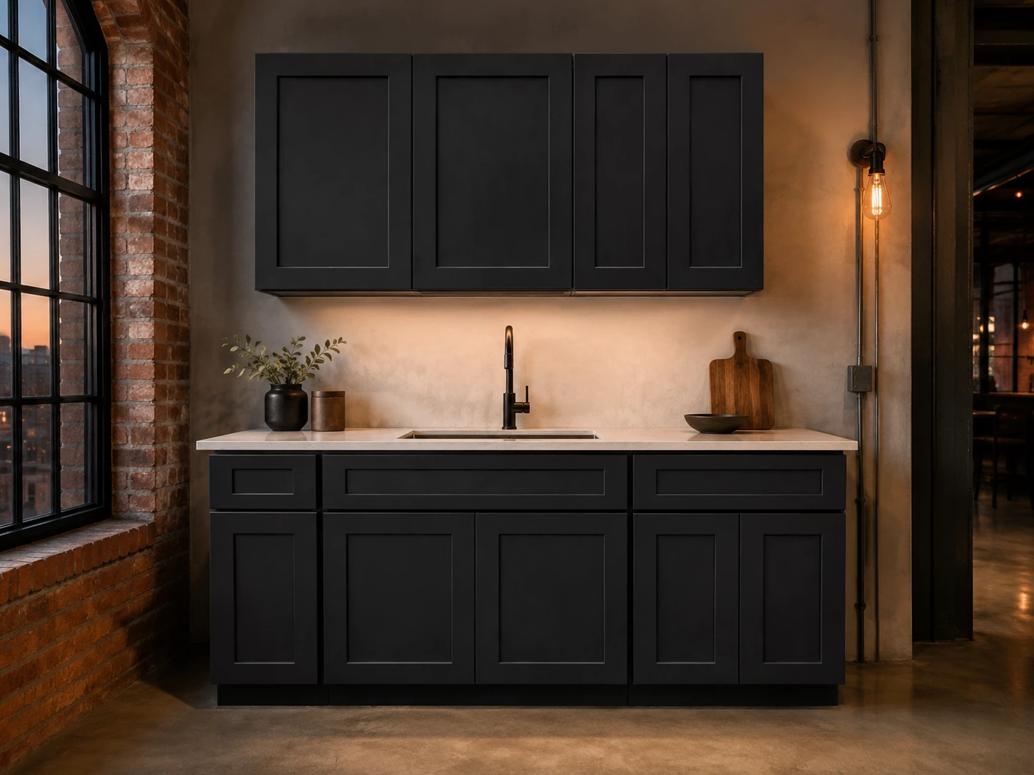 Black Shaker kitchen cabinet set in a Scandinavian style home in Cleveland, Ohio