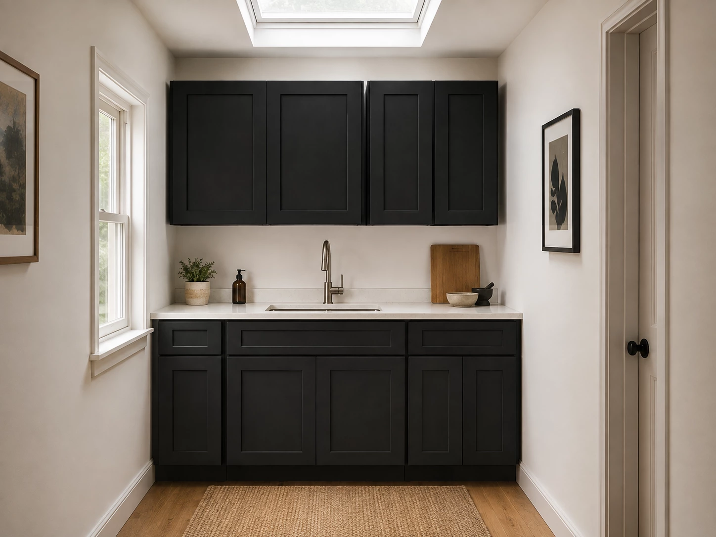 Black Shaker kitchen cabinets in a modern farmhouse kitchen in Cleveland, Ohio