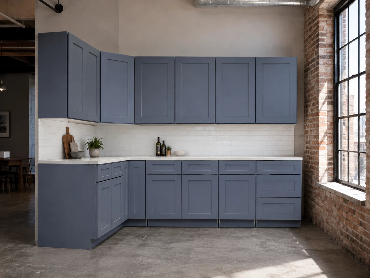 Grey Shaker L shaped kitchen cabinets fitted in a Cleveland kitchen