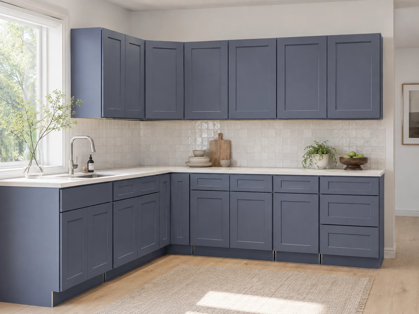 Bright contemporary kitchen with grey cabinets in Cleveland, Ohio